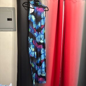 Fashion Nova Black and Blue Butterfly Maxi Dress